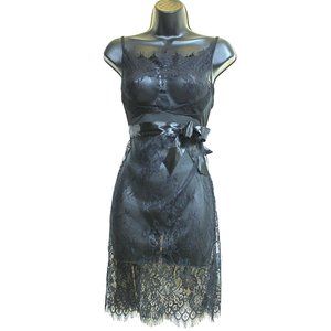 Sheer Eyelash Lace Dress w/ Satin Sash